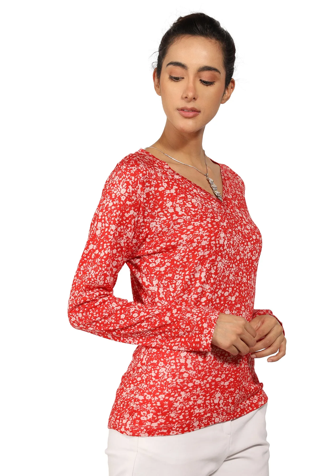 Scarlet & White Ditsy Top