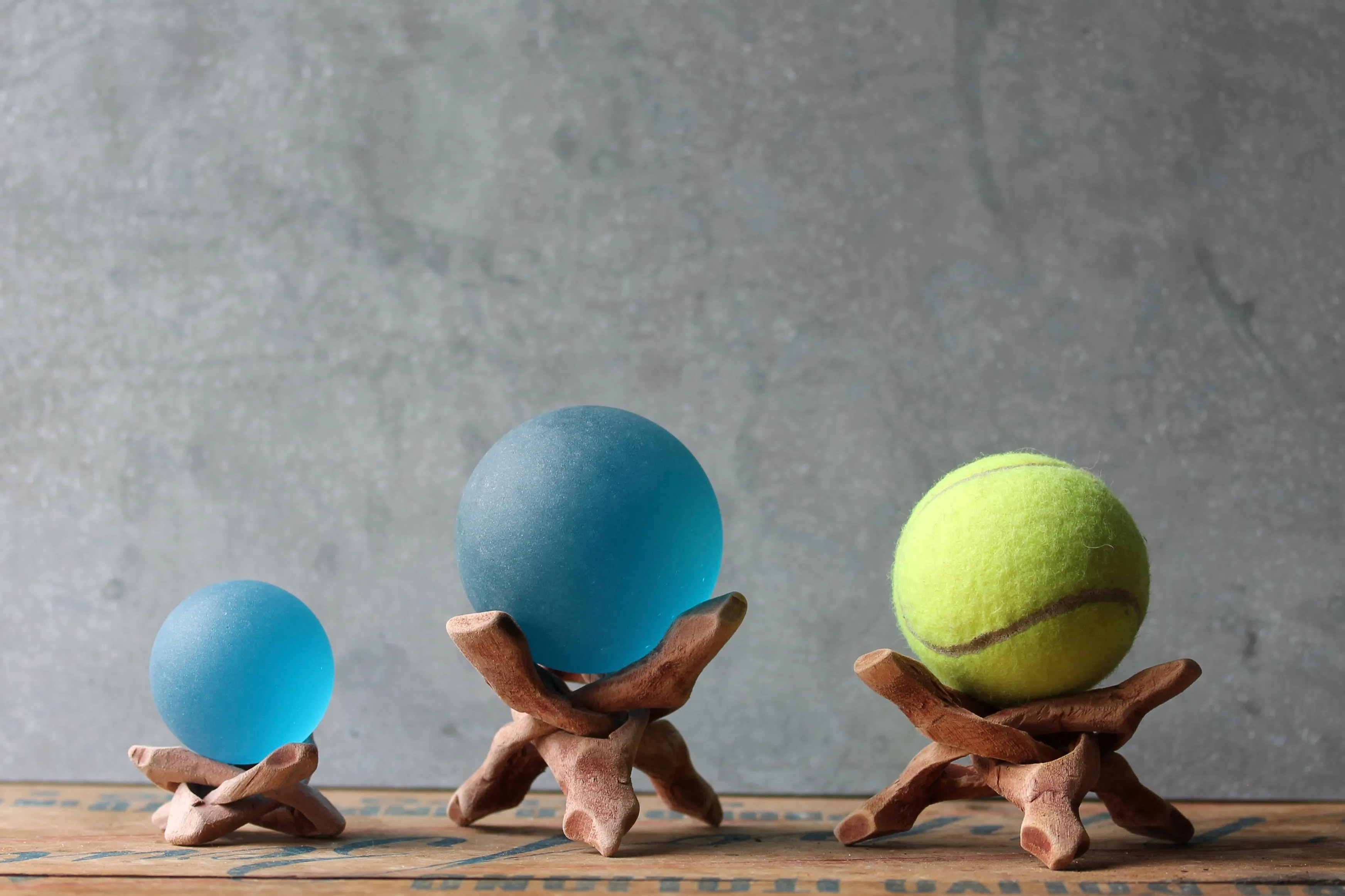 Seaglass Ball with Driftwood Stand- Deep Aqua