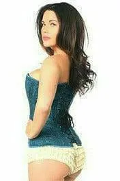 Sexy Dark Teal Lace Overbust Corset with Zipper
