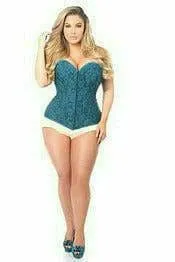 Sexy Dark Teal Lace Overbust Corset with Zipper