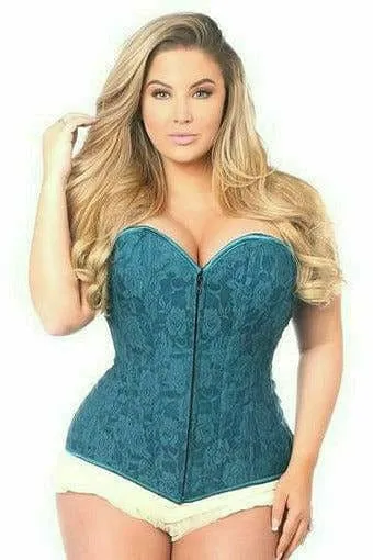 Sexy Dark Teal Lace Overbust Corset with Zipper