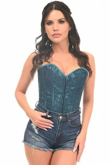 Sexy Dark Teal Lace Overbust Corset with Zipper