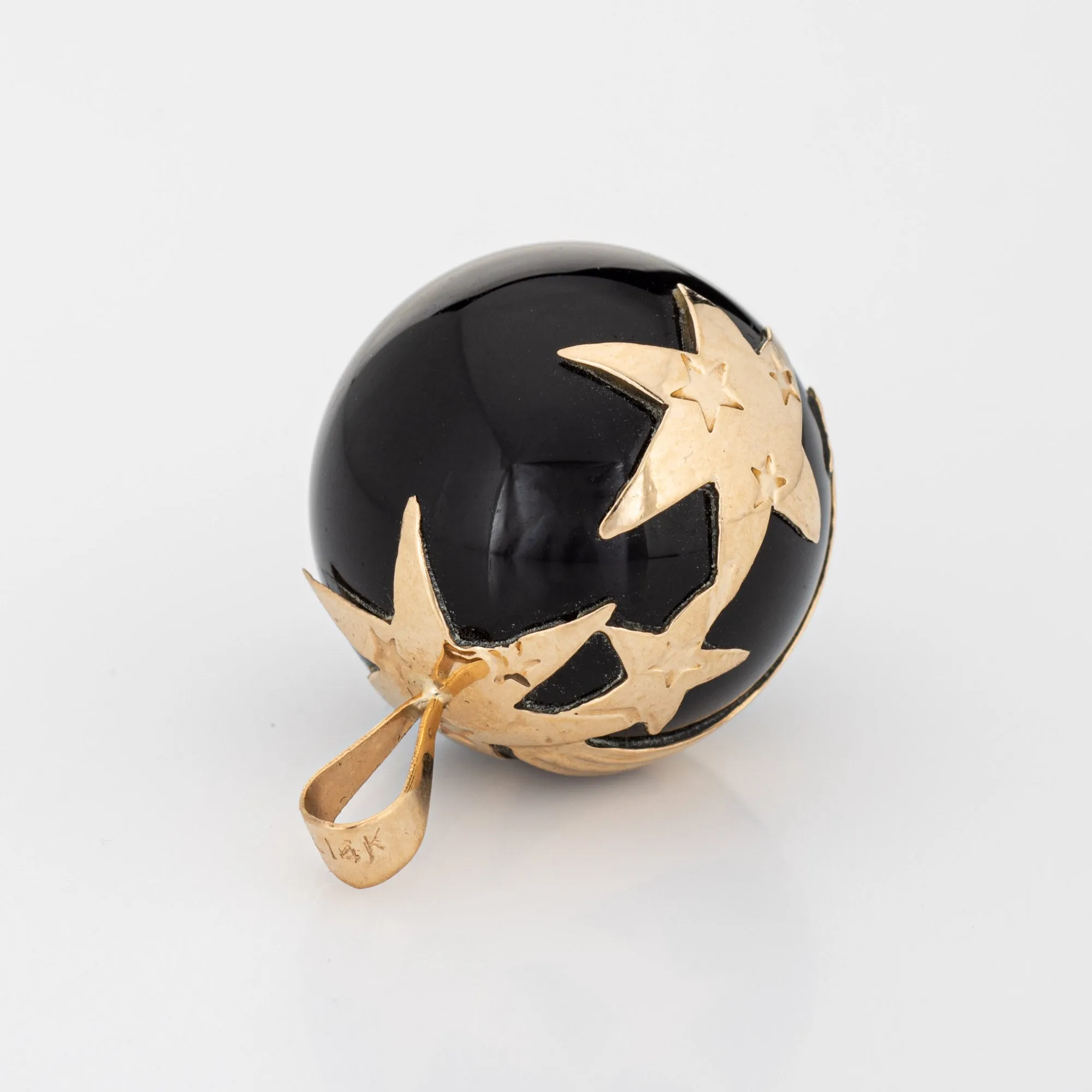Shooting Star Pendant Vintage 14k Yellow Gold Black Onyx Orb Celestial Jewelry