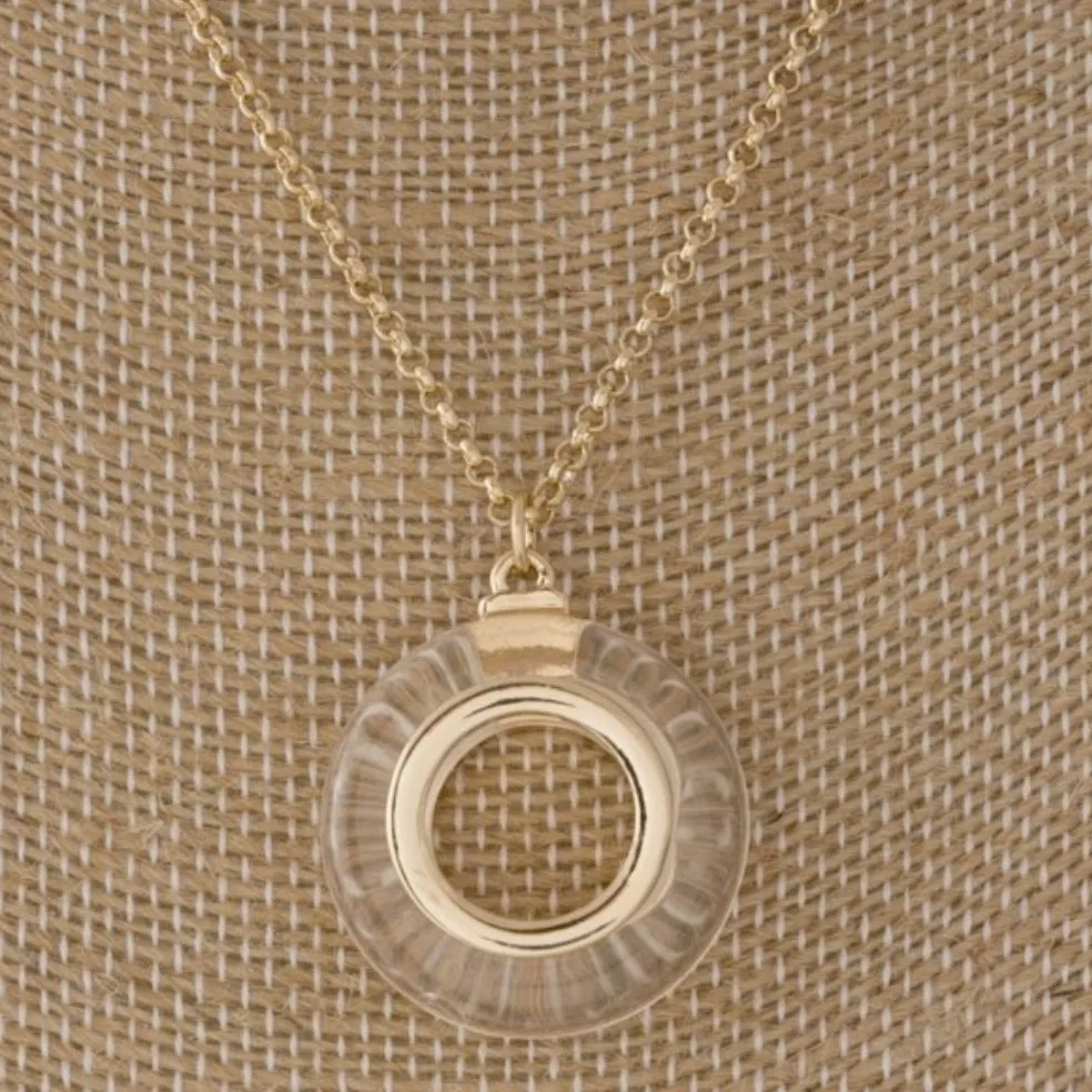Short Gold Tone Necklace w/ Acetate Pendant