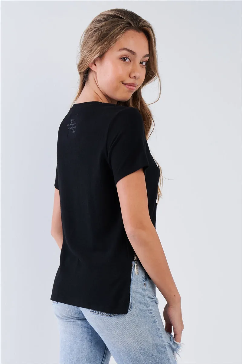 Side Zipper Hi-Lo Hem Top | Black