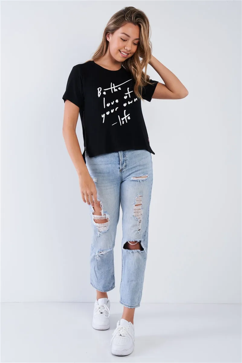 Side Zipper Hi-Lo Hem Top | Black