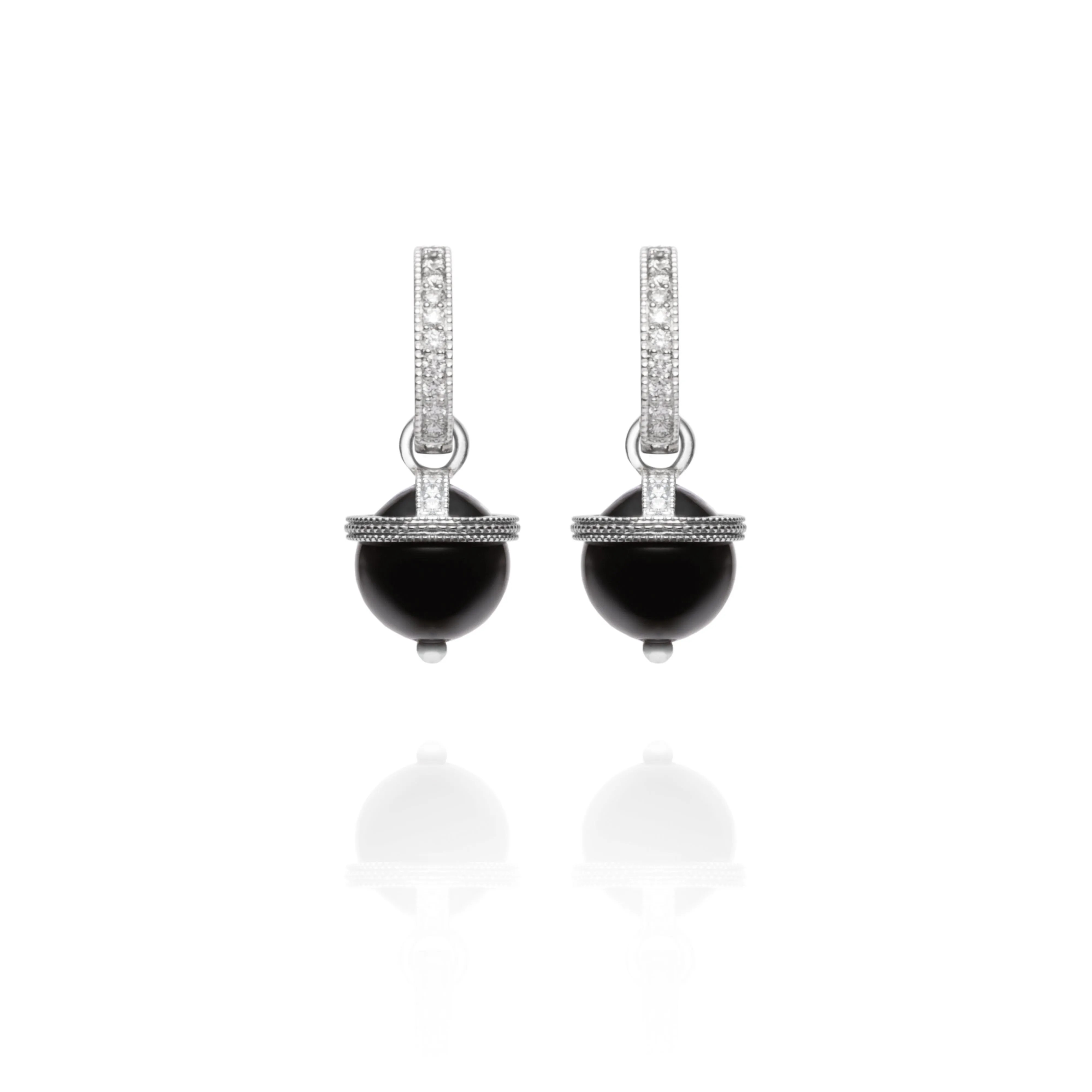 Signature Onyx White Gold Orb Charm Earrings