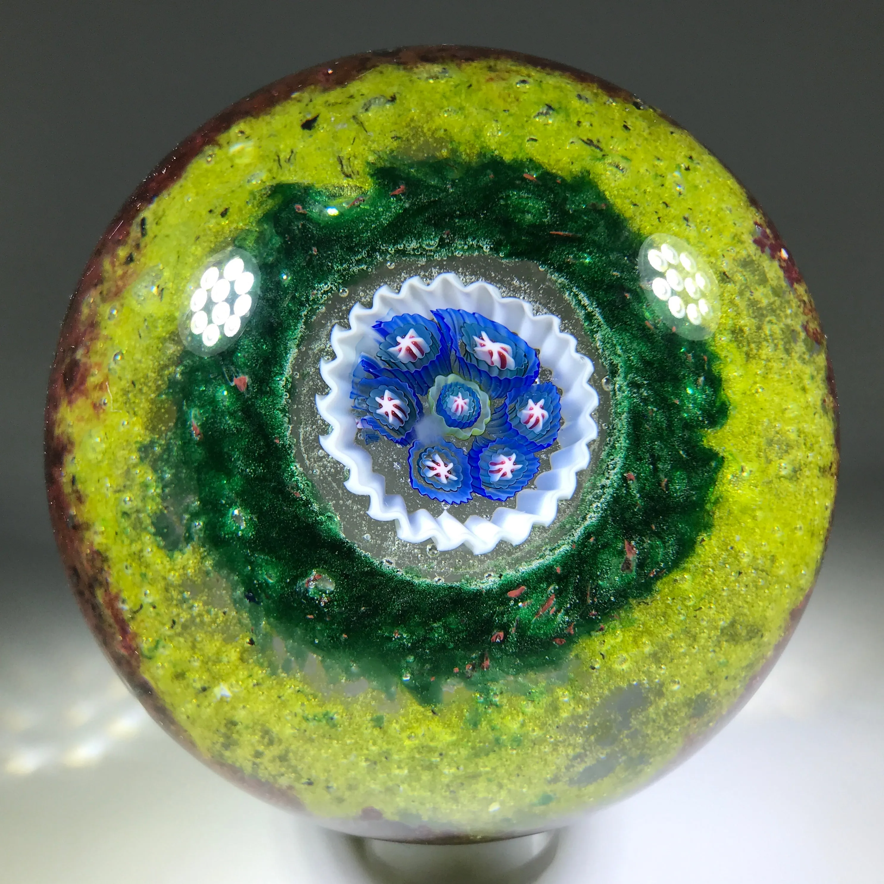 Signed Val St. Lambert Art Glass Paperweight Large Complex Millefiori Center