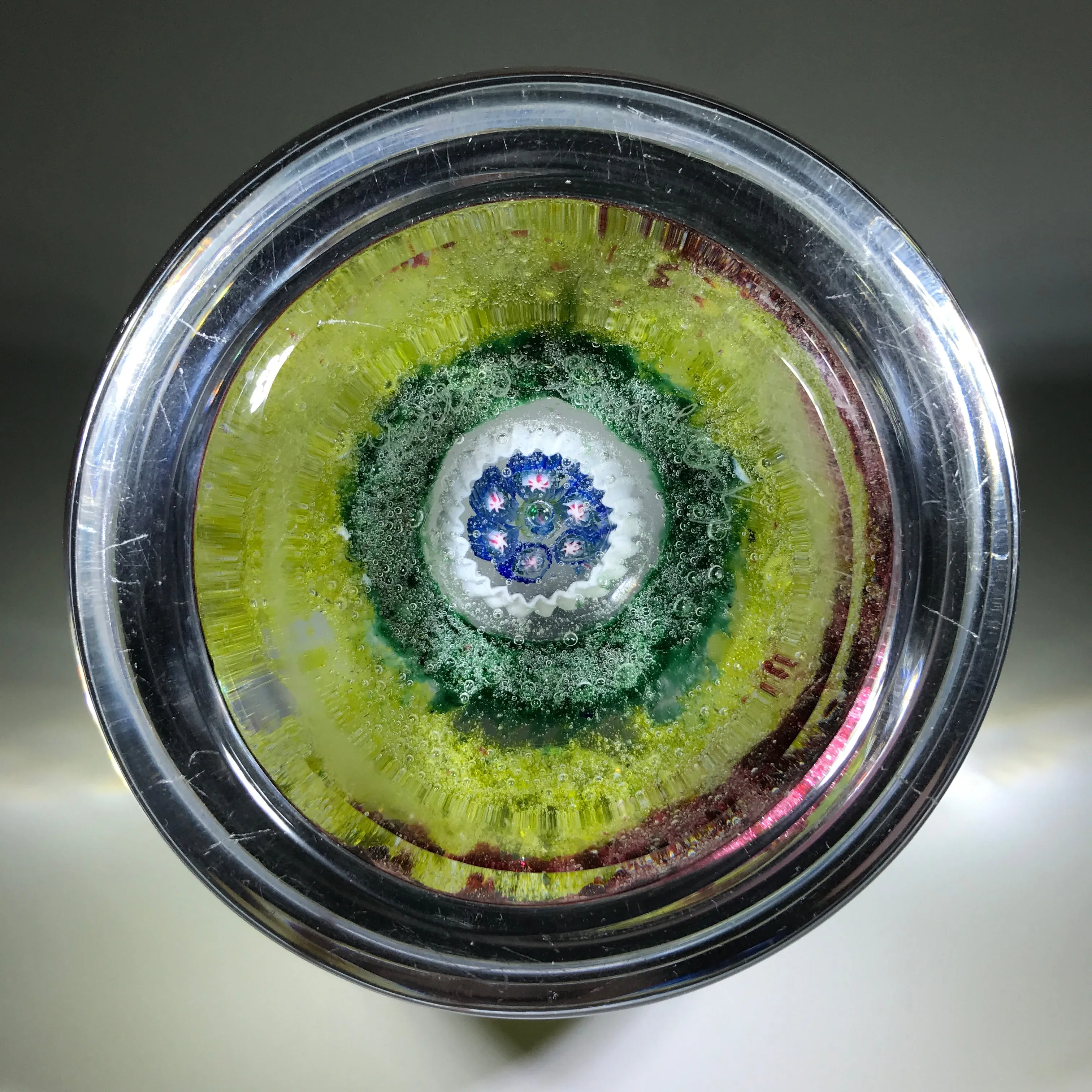 Signed Val St. Lambert Art Glass Paperweight Large Complex Millefiori Center