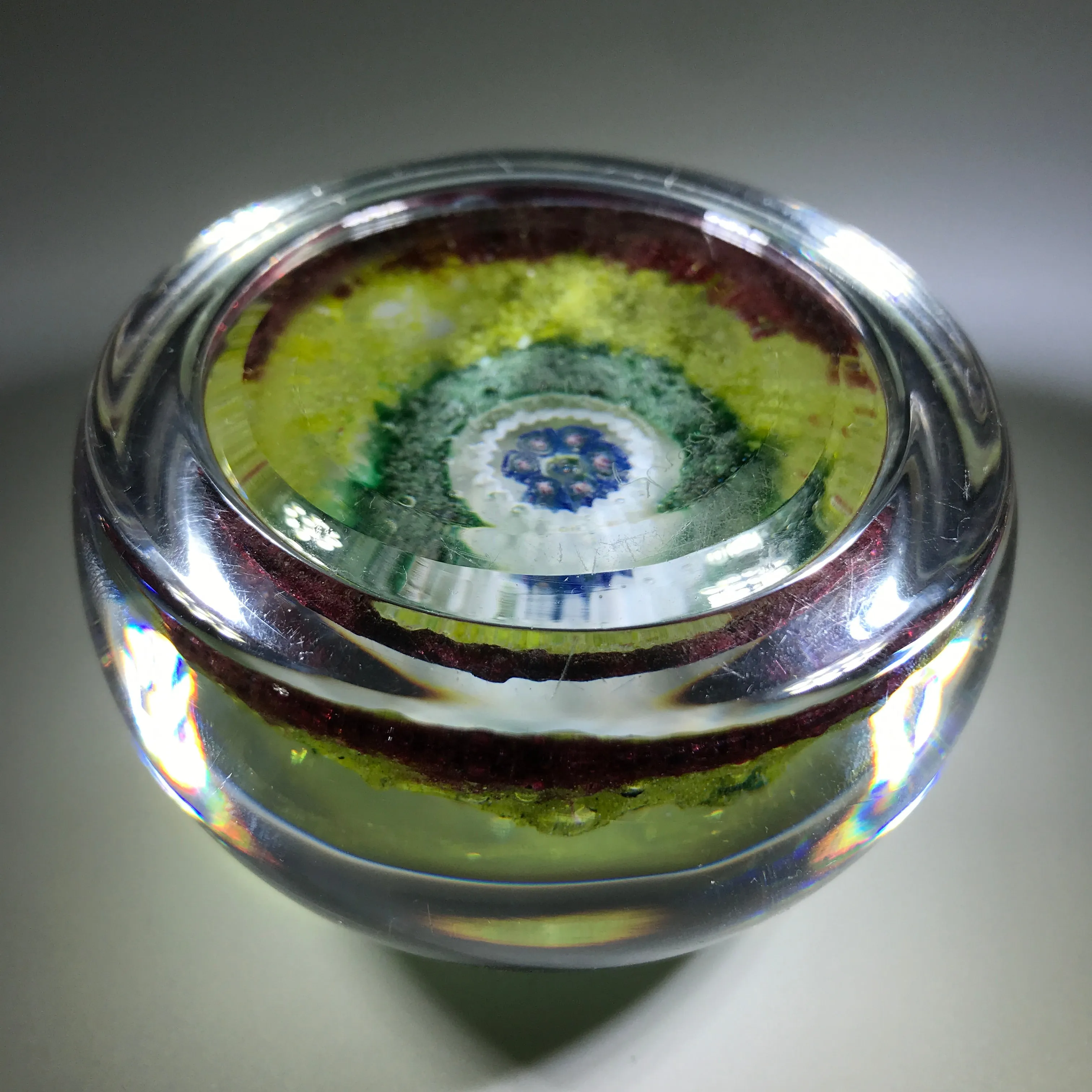 Signed Val St. Lambert Art Glass Paperweight Large Complex Millefiori Center
