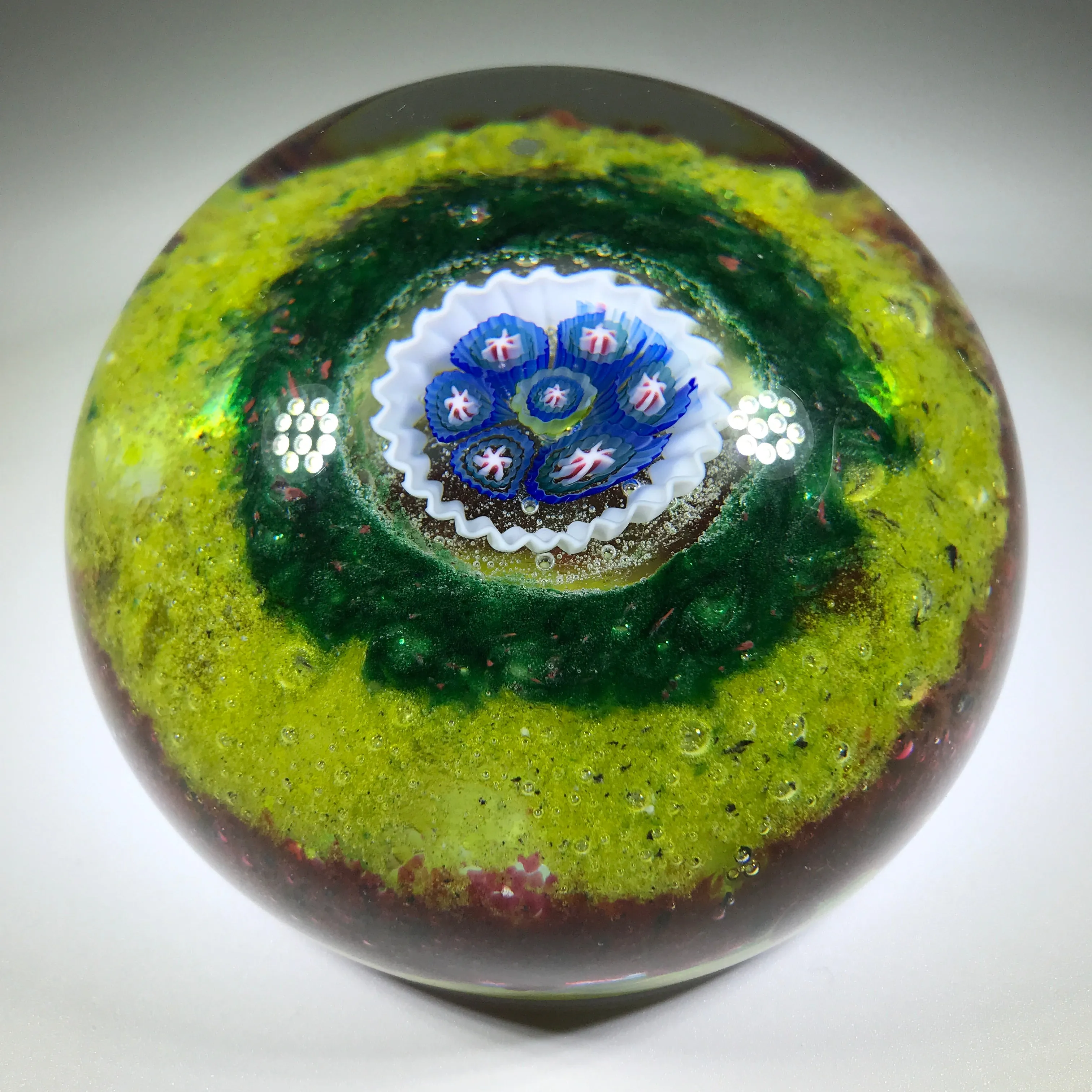 Signed Val St. Lambert Art Glass Paperweight Large Complex Millefiori Center