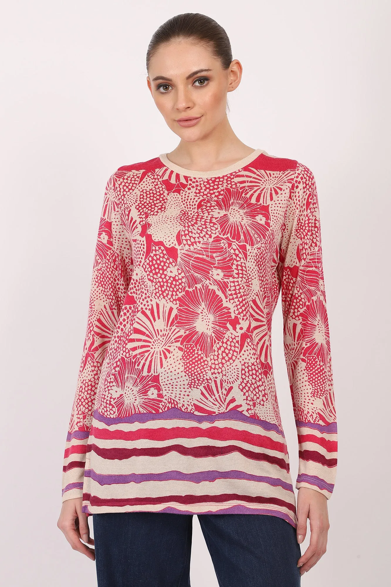 Silk Cashmere - Floral Monochrome Fuchsia Top