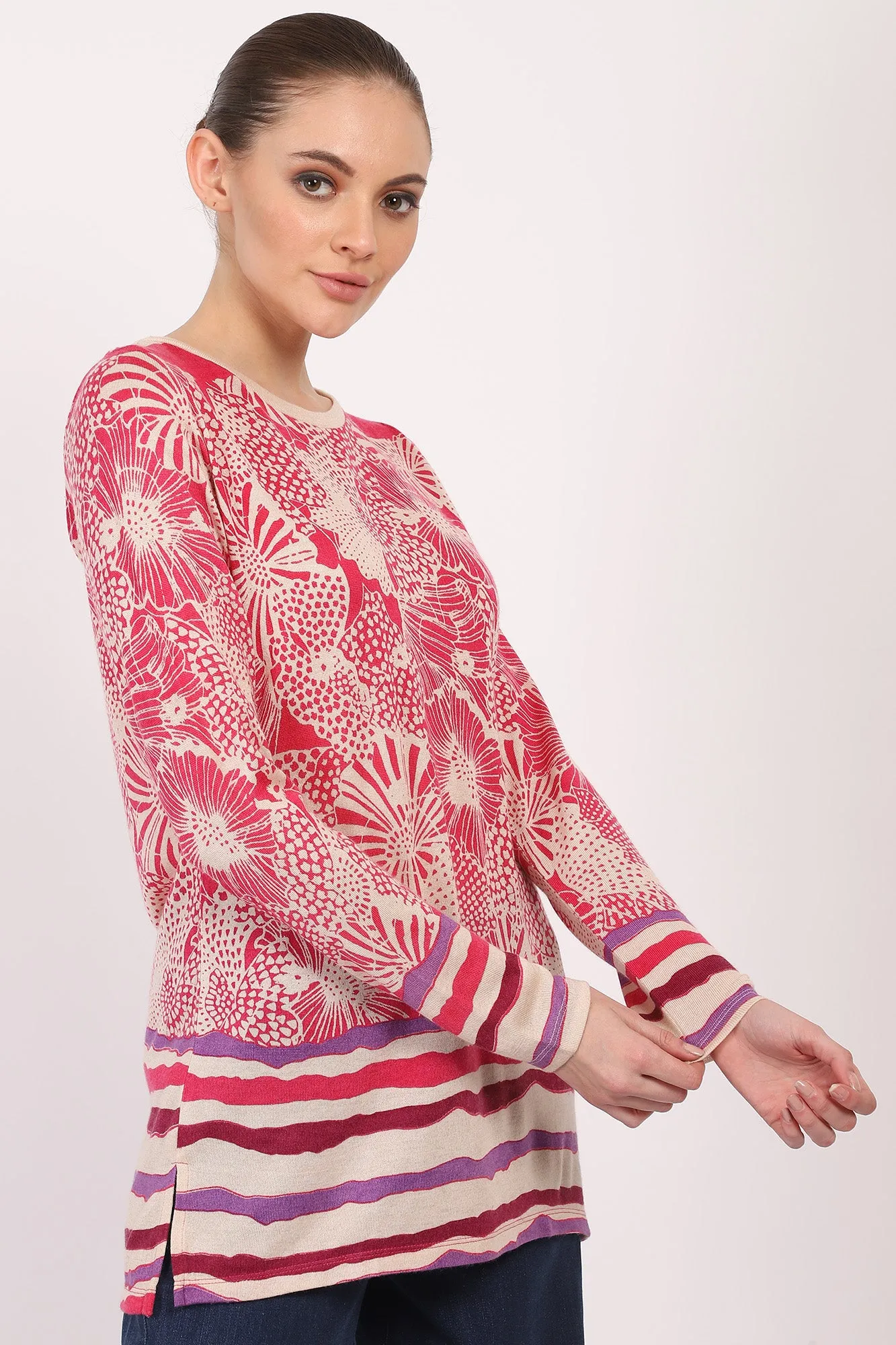 Silk Cashmere - Floral Monochrome Fuchsia Top