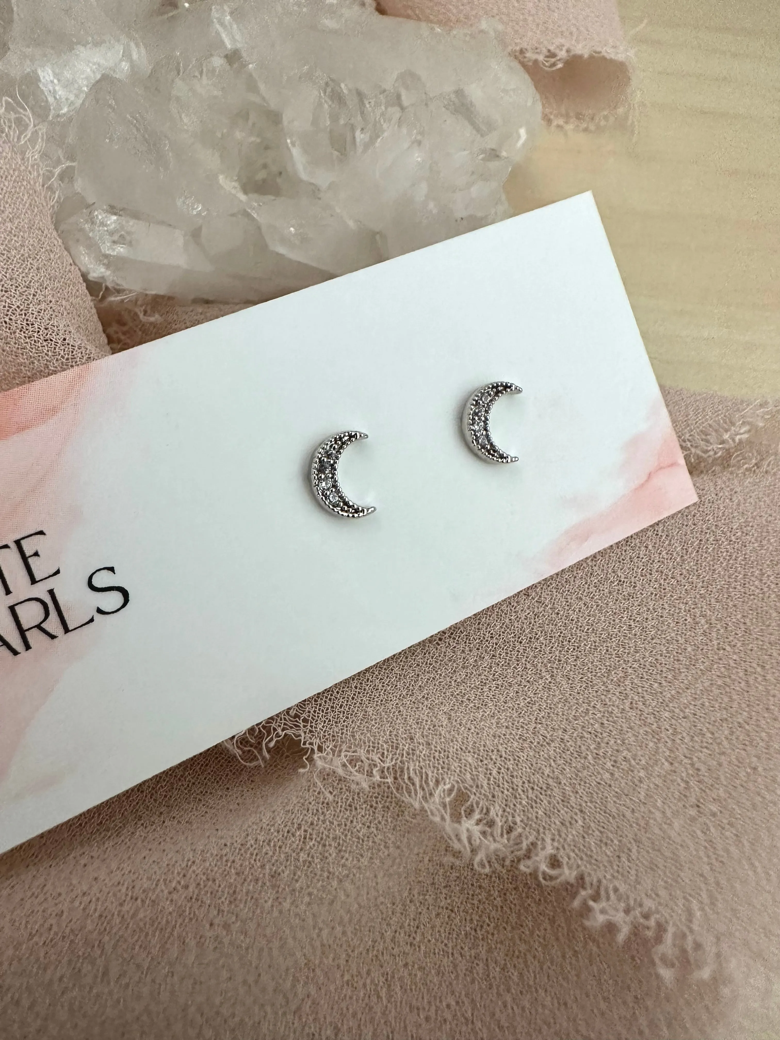 Silver Crescent Moon Studs