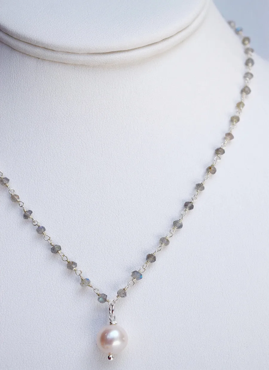 Silver Rosary with Simple Pearl