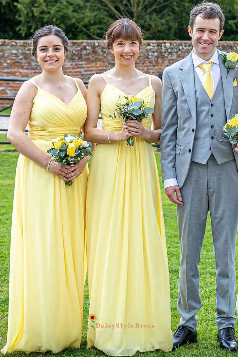Simple Full Length Yellow Bridesmaid Dress