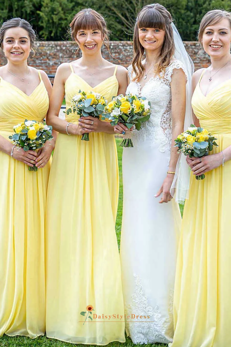 Simple Full Length Yellow Bridesmaid Dress