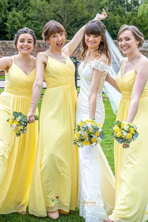 Simple Full Length Yellow Bridesmaid Dress