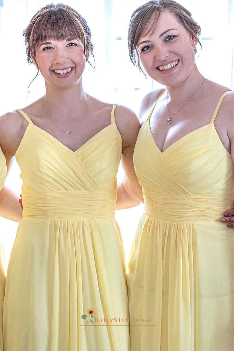 Simple Full Length Yellow Bridesmaid Dress