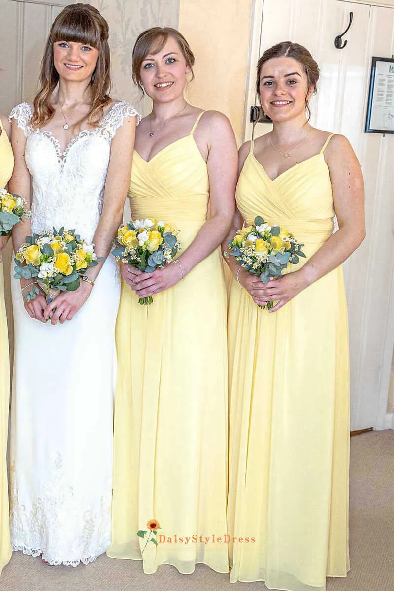 Simple Full Length Yellow Bridesmaid Dress