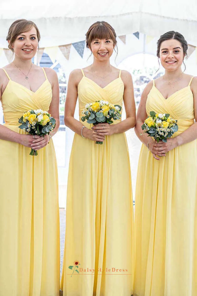 Simple Full Length Yellow Bridesmaid Dress