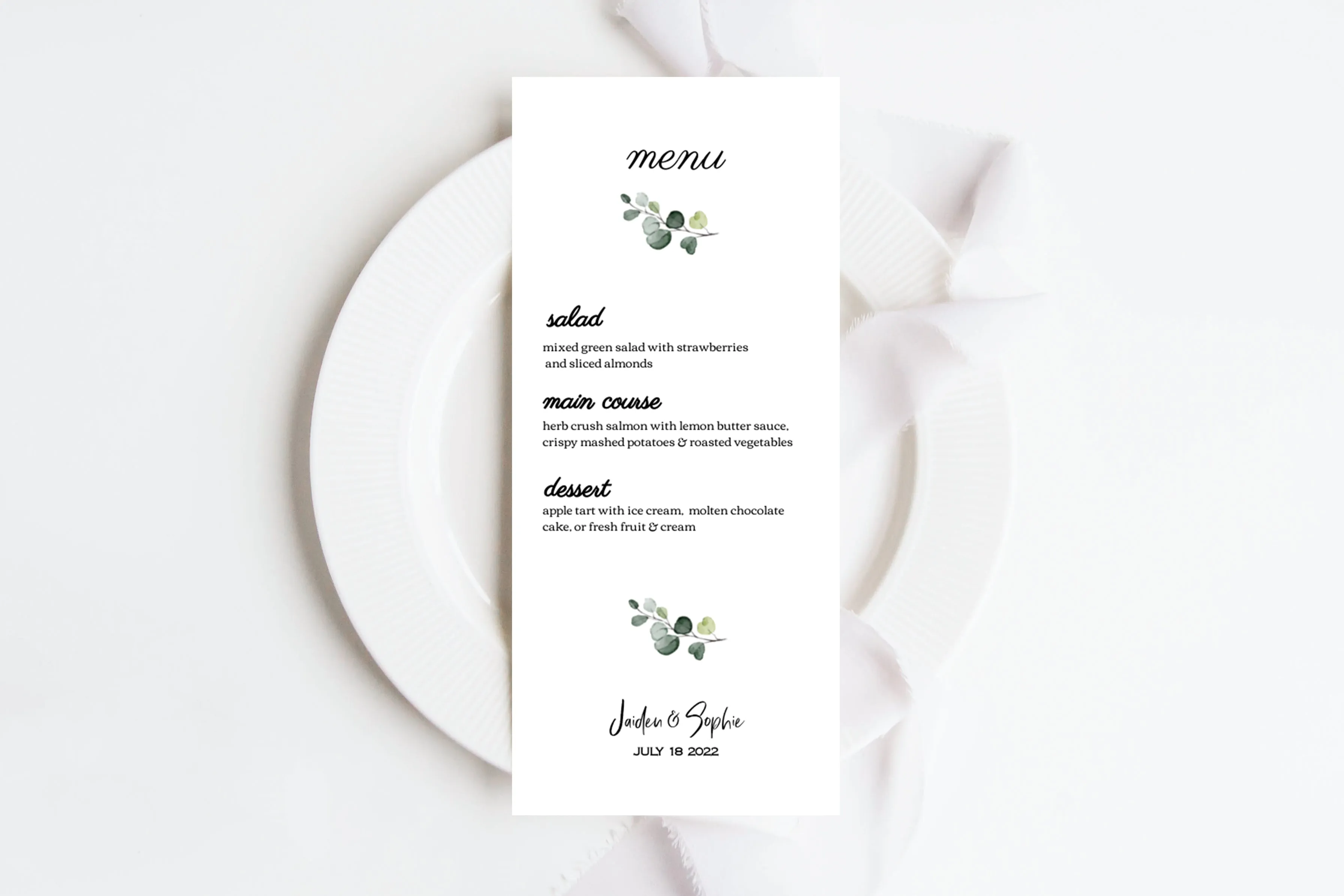 Simple Rustic Wedding Menu Template - EUCALYPTUS