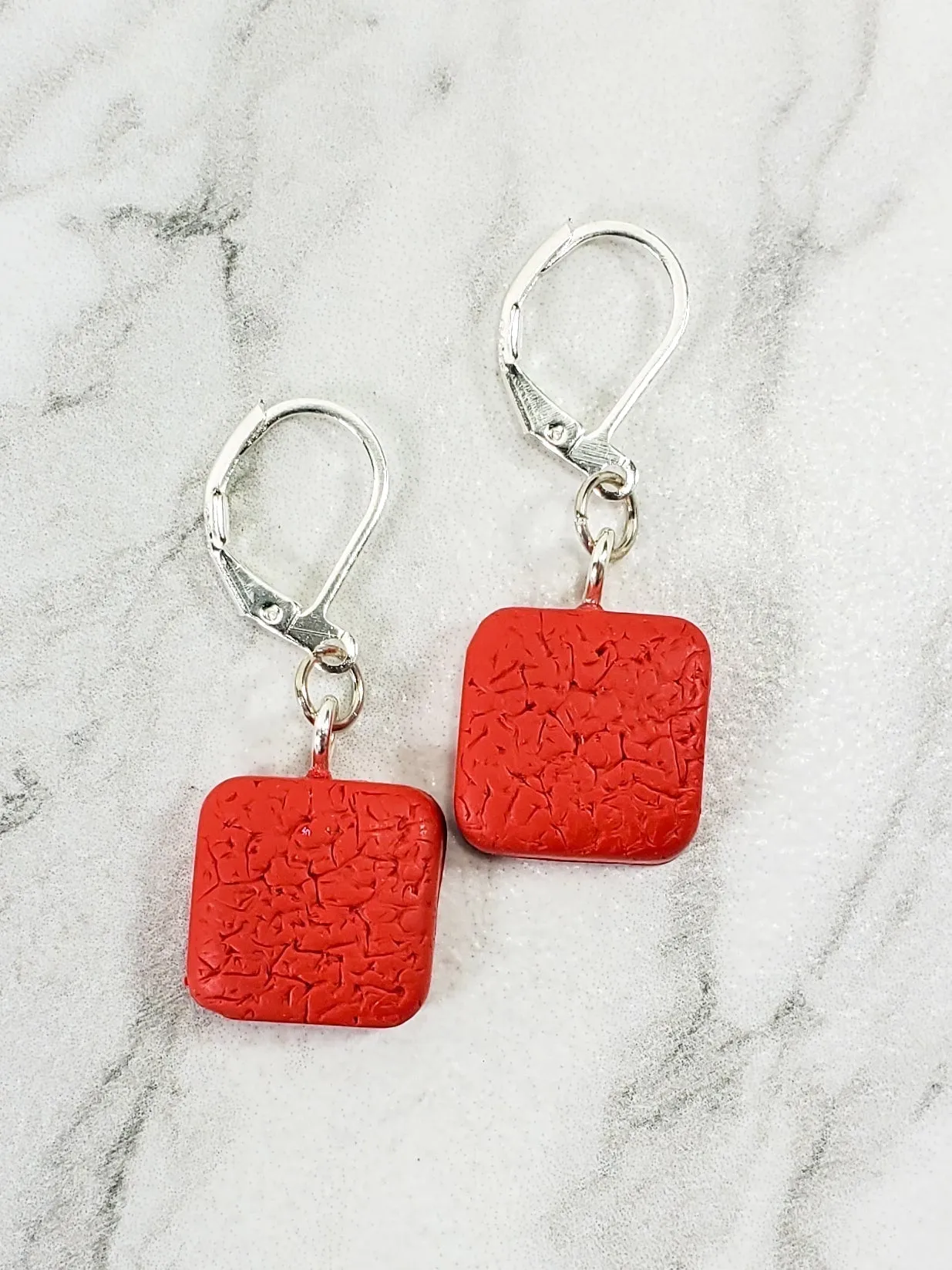 Simple Square Dangle Earring - Scarlett Red