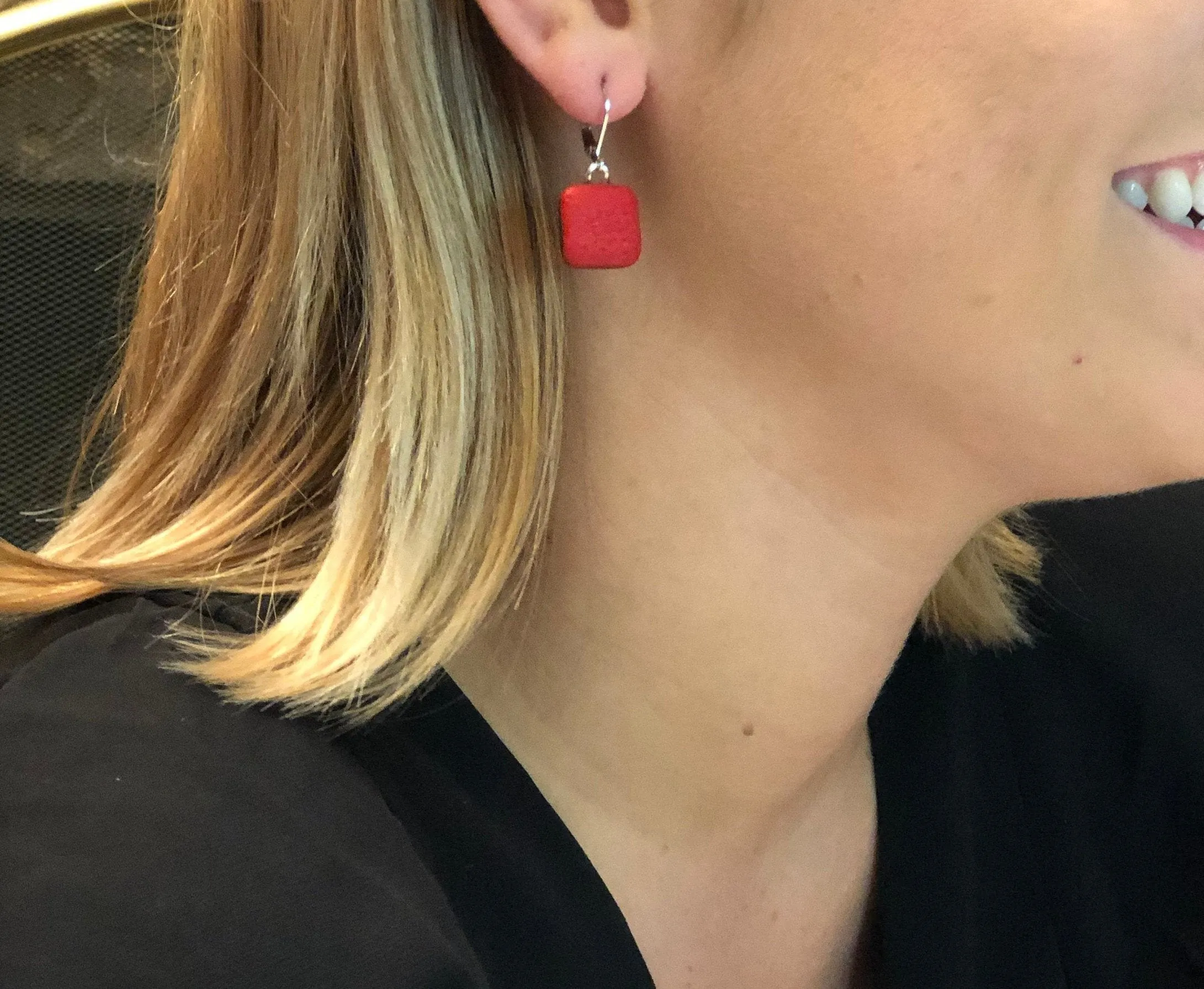 Simple Square Dangle Earring - Scarlett Red