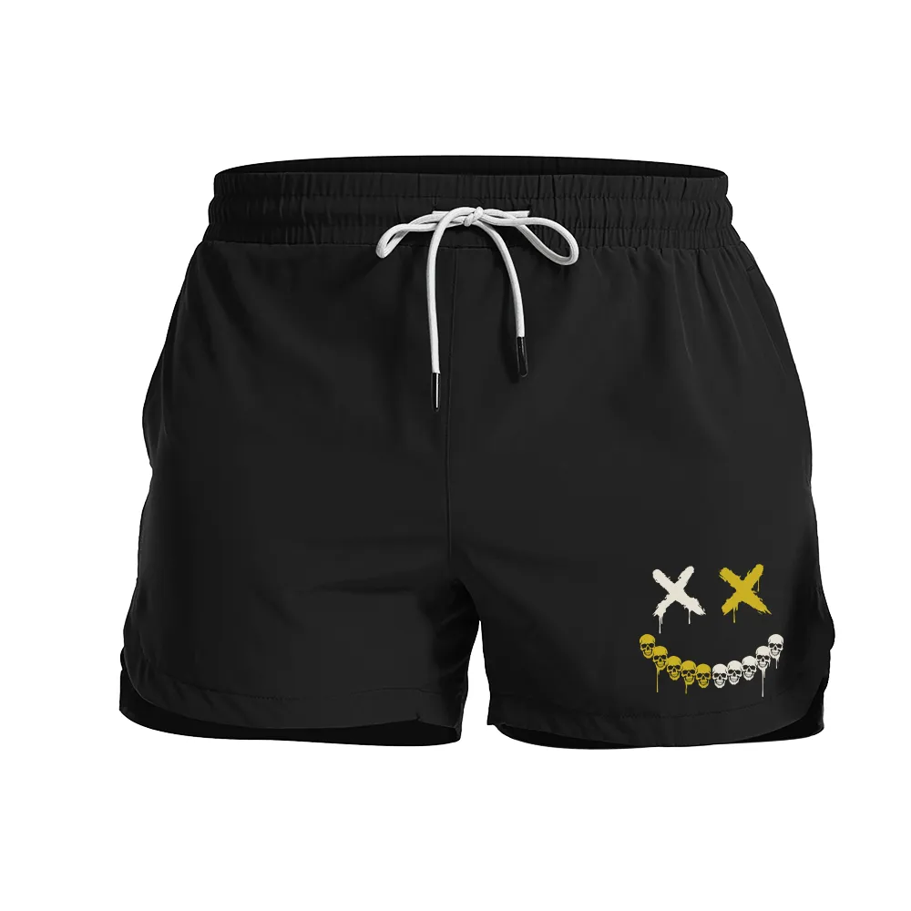 Skull Smiley Graphic Shorts