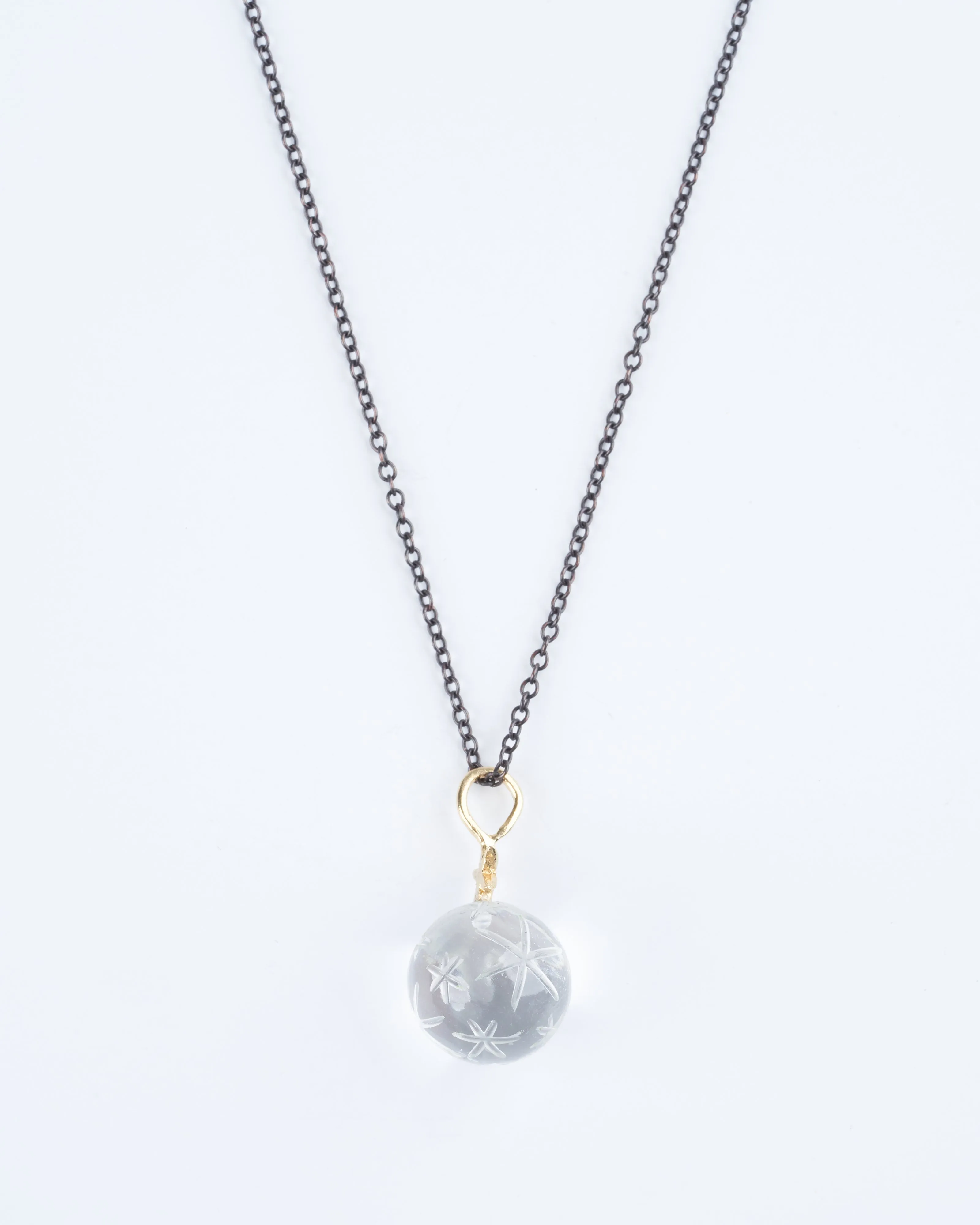 small starry orb, ox chain - oxidized sterling silver