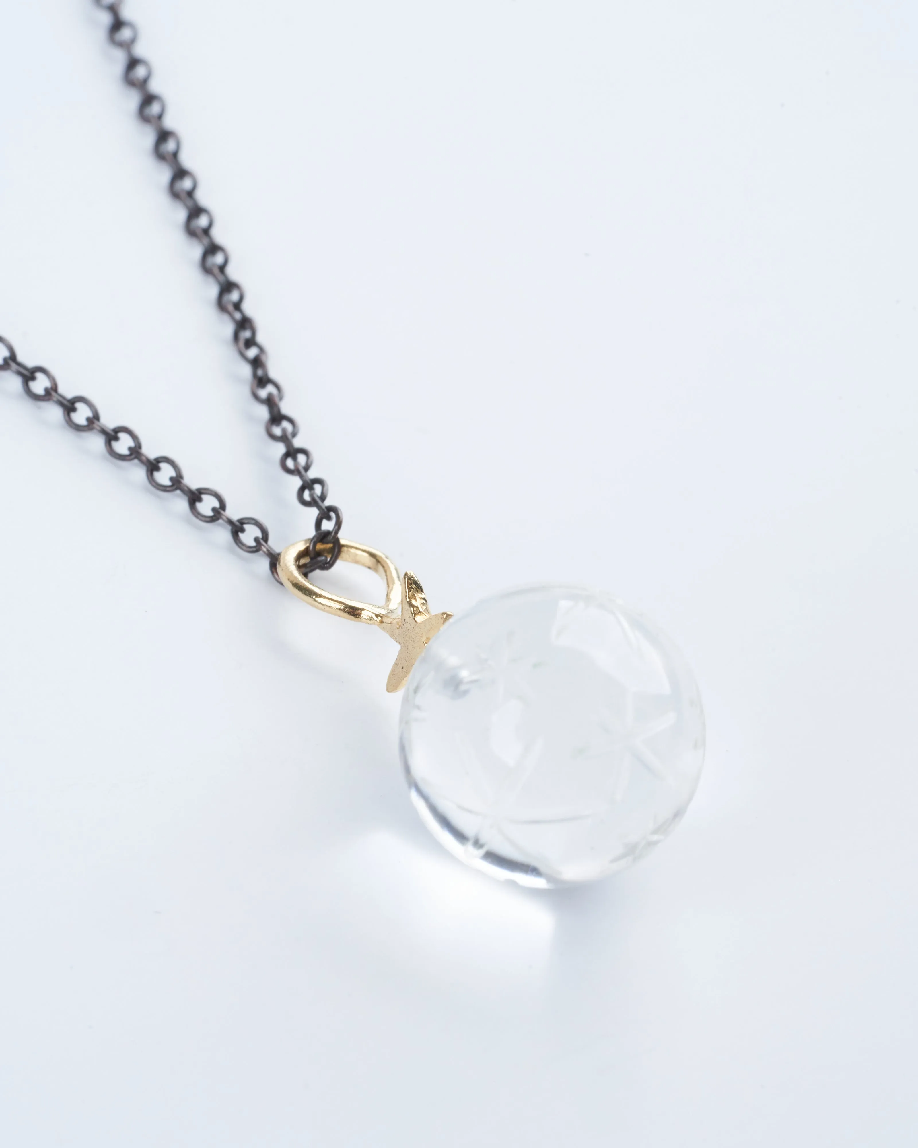 small starry orb, ox chain - oxidized sterling silver