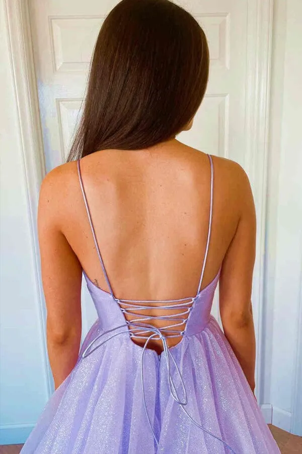 Sparkly Lavender Tiered Tulle A-line Princess Prom Dresses, Evening Gown, MP671