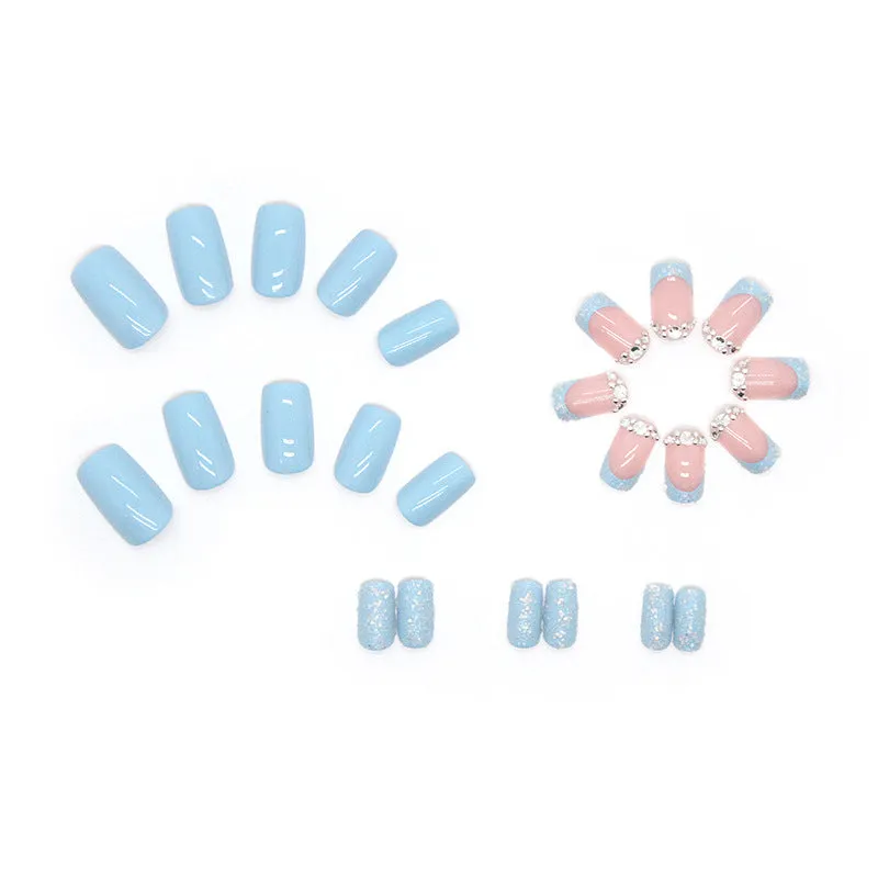 Square light blue french with stones shining