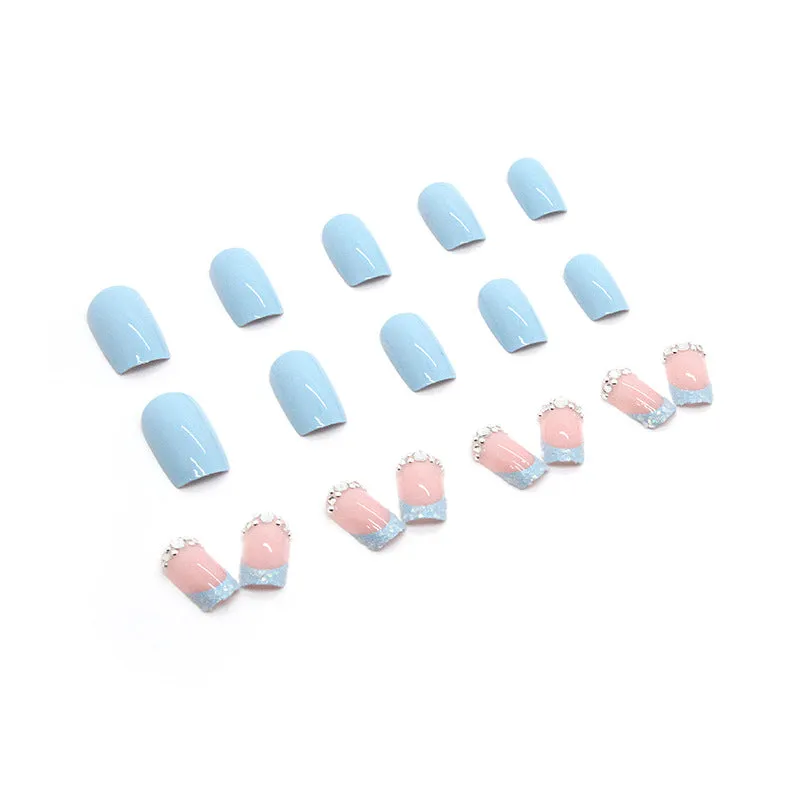 Square light blue french with stones shining