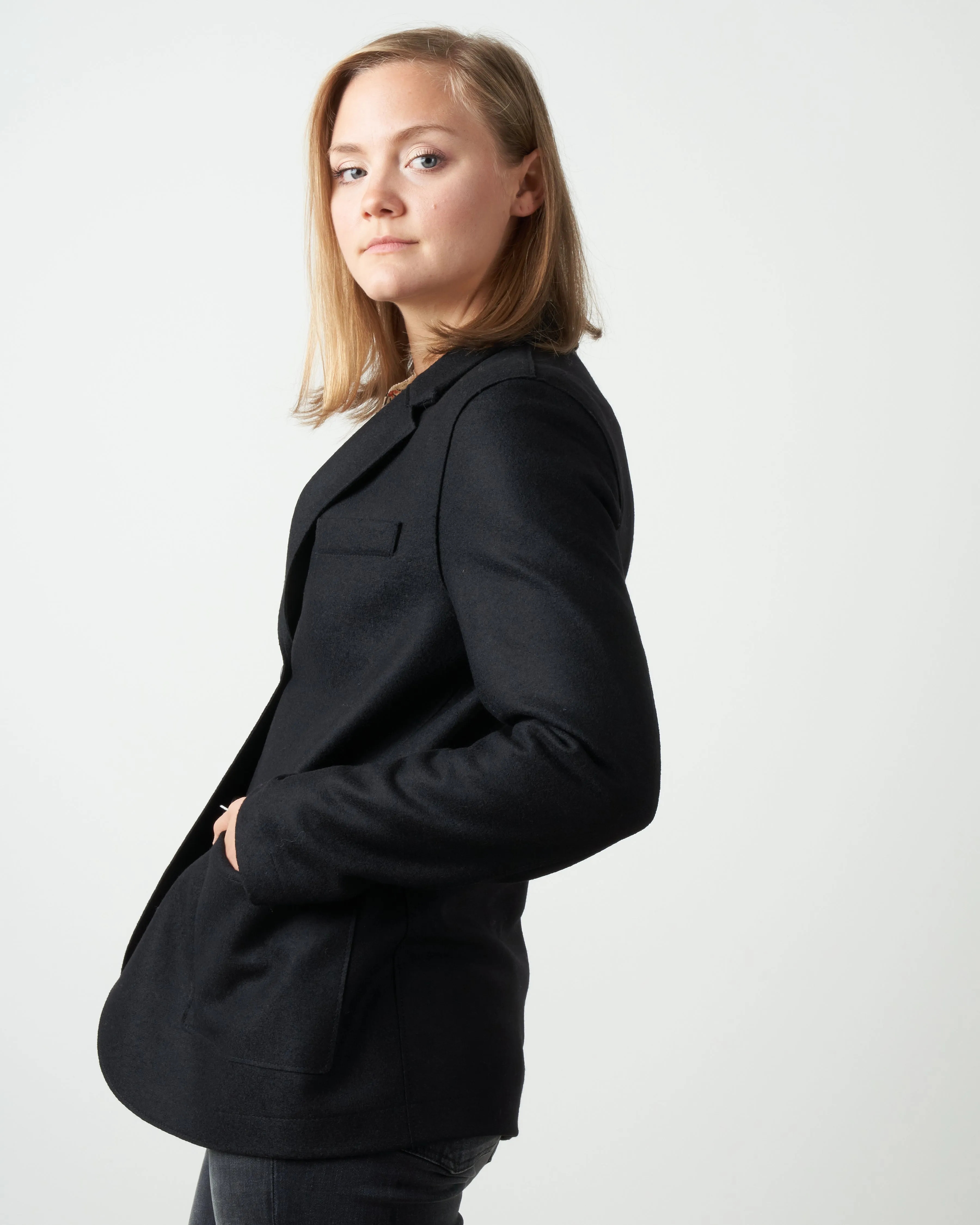 stand-up collar boyfriend blazer - black