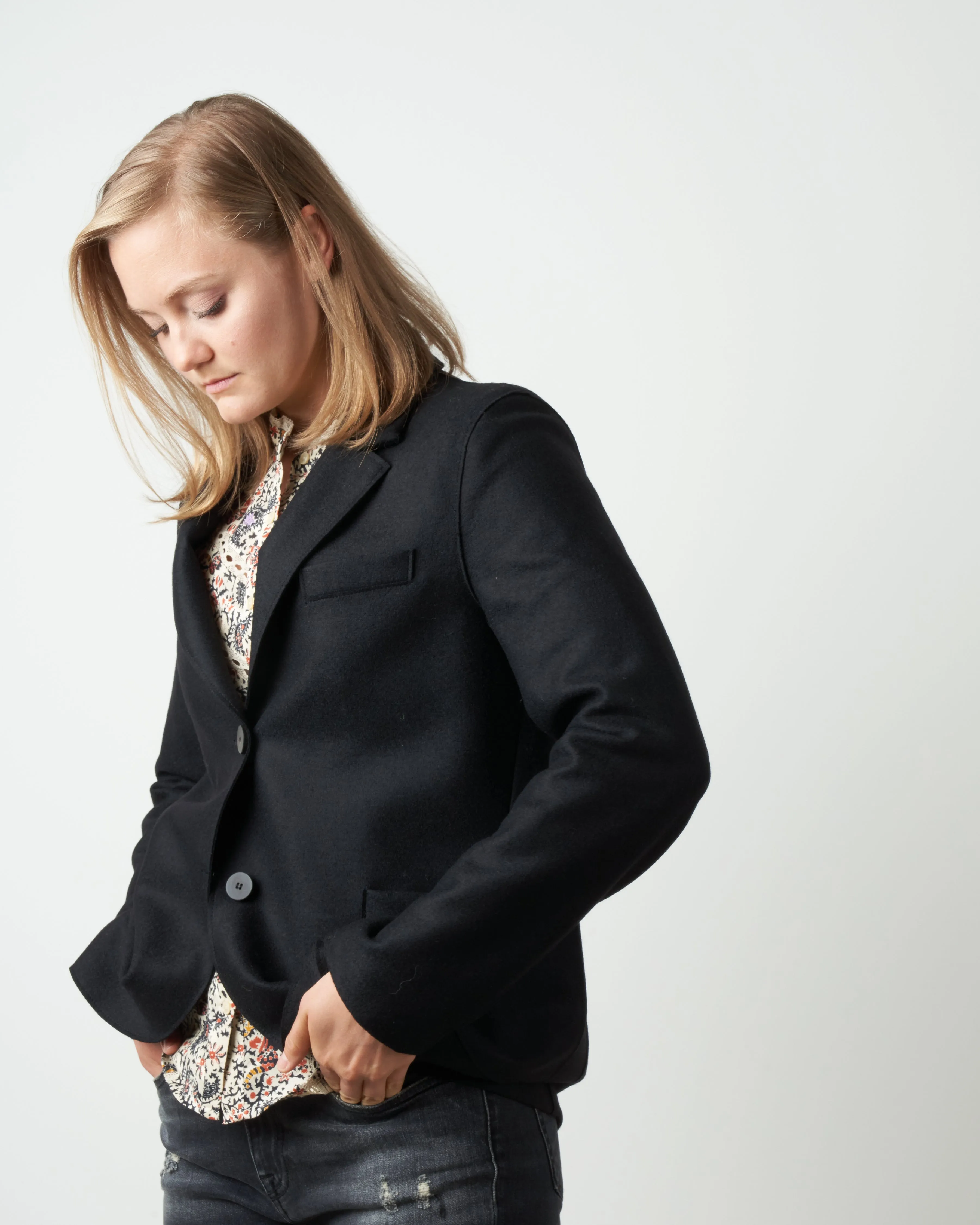 stand-up collar boyfriend blazer - black