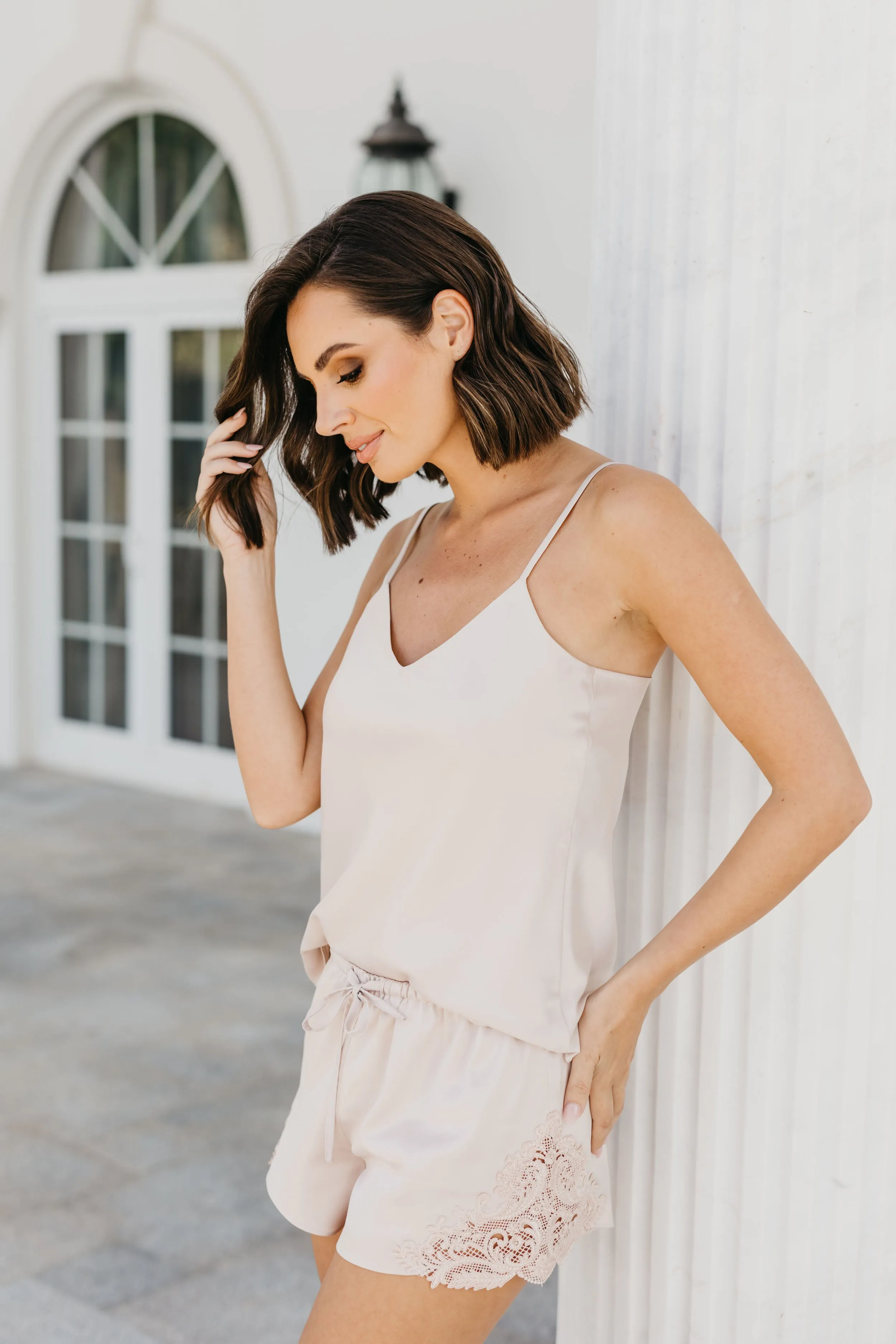 Stella Cami and Lace Trim Short Set White