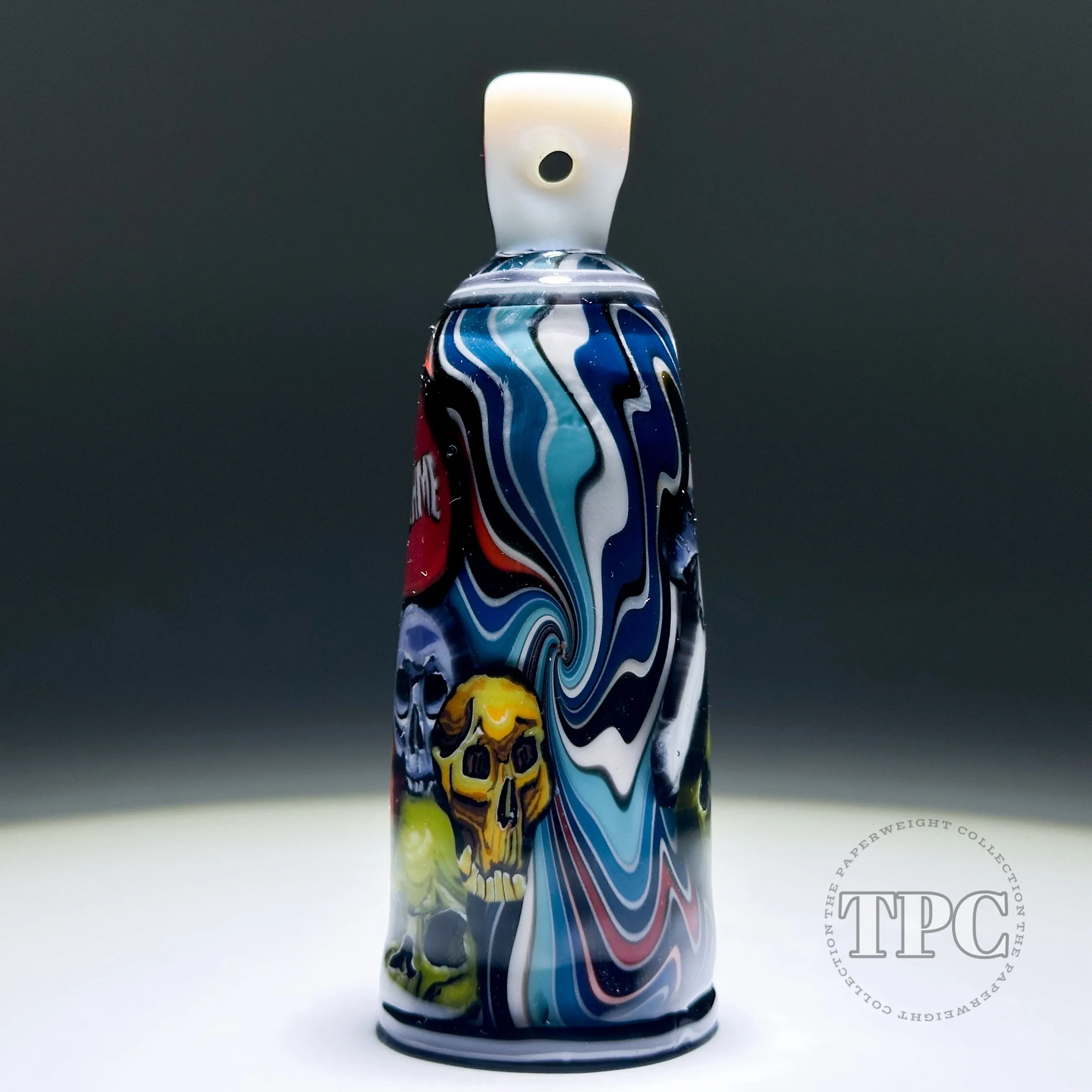 Stephen Boehme 2023 Glass Art Rainbow Skull & Mushroom Murrine Spray Can Pendent with Colorful Wig-Wag