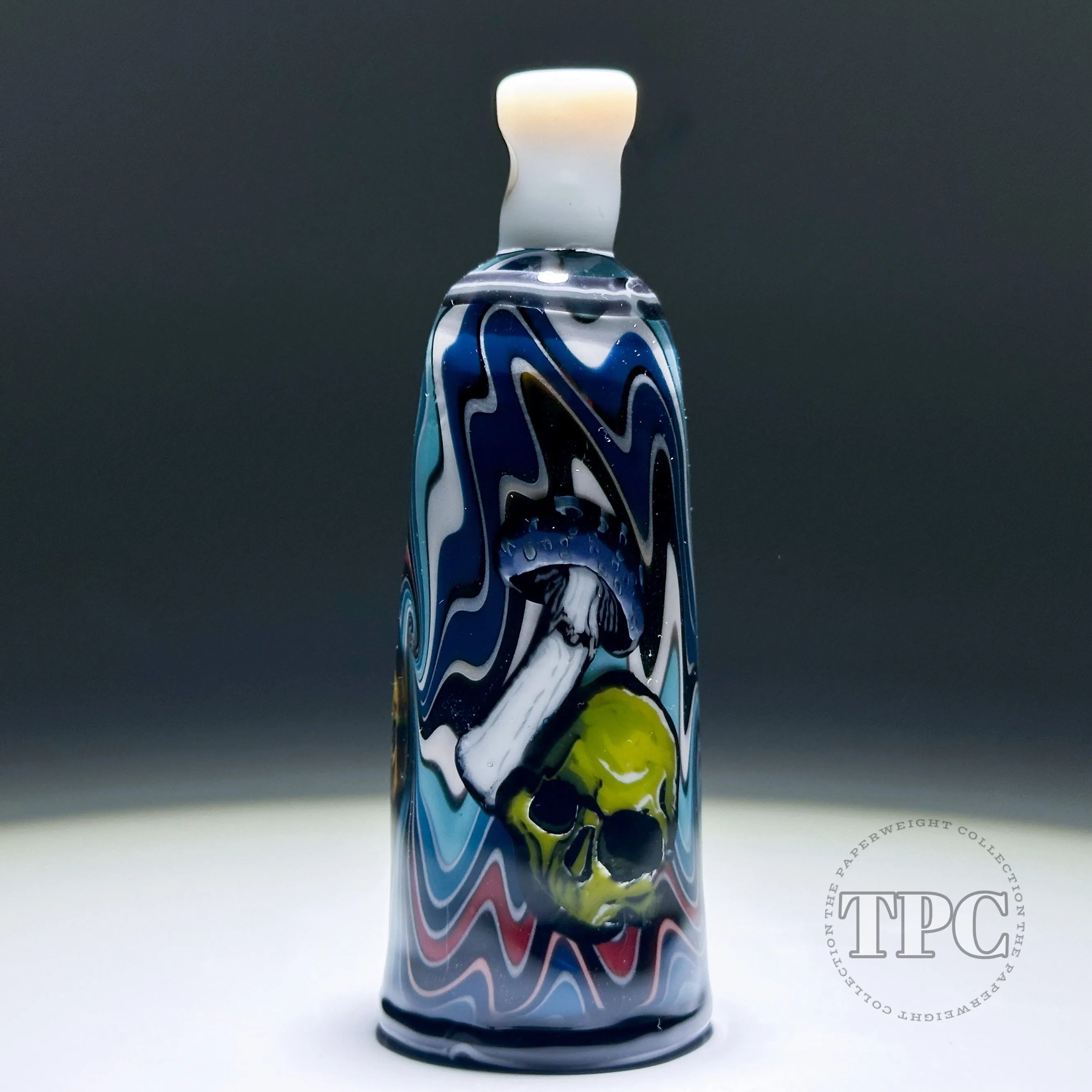 Stephen Boehme 2023 Glass Art Rainbow Skull & Mushroom Murrine Spray Can Pendent with Colorful Wig-Wag