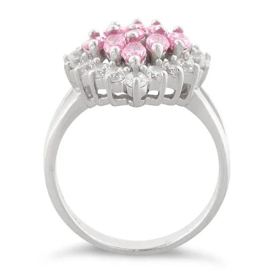 Sterling Silver Elegant Pink Marquise Cut CZ Ring