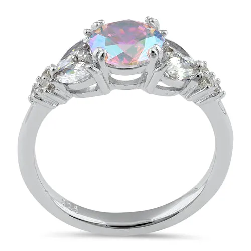 Sterling Silver Elegant Round Iridescent Rainbow CZ Ring