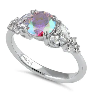 Sterling Silver Elegant Round Iridescent Rainbow CZ Ring