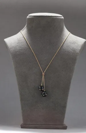 Studio Tara   I   Dali 18K Yellow Gold With Gold Chain With Multicolour Sapphire | Ruby And Gold Black Corian Orb