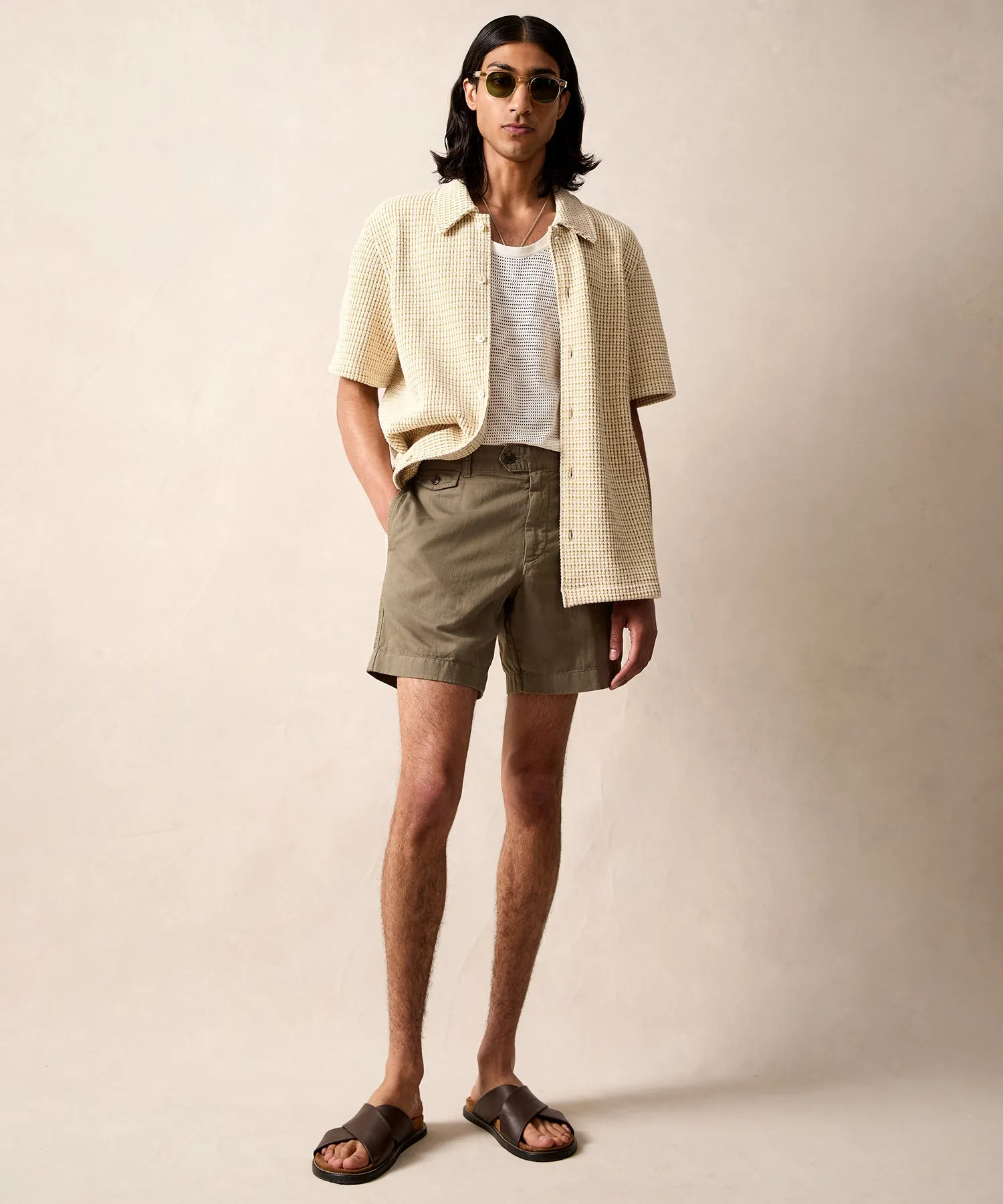 Textured Knit Cabana Polo in Coastal White