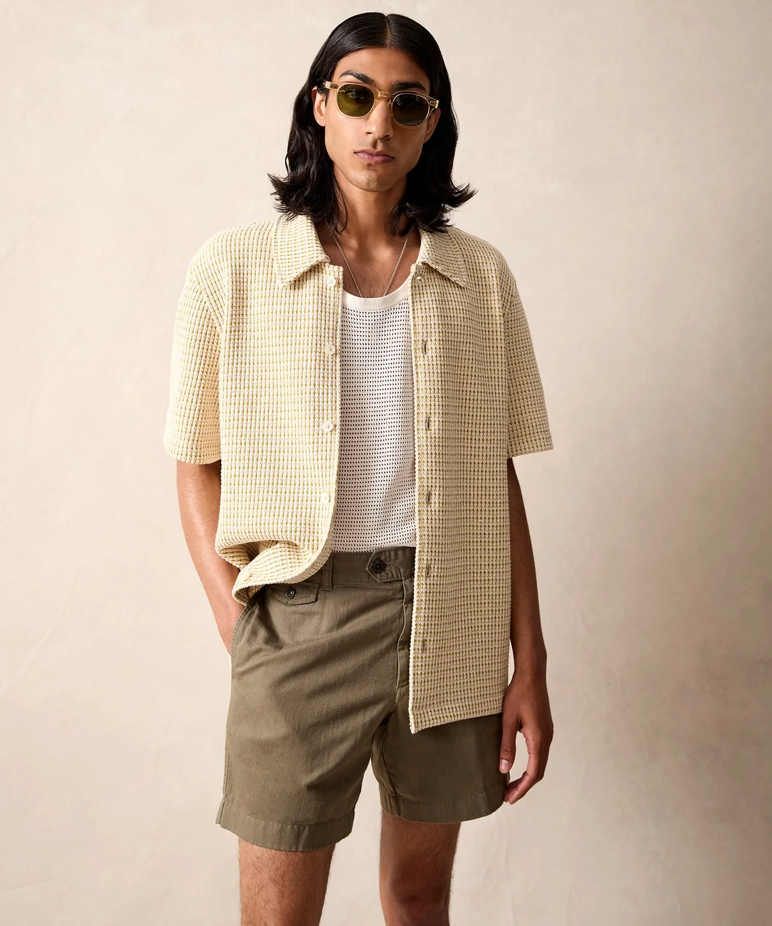 Textured Knit Cabana Polo in Coastal White
