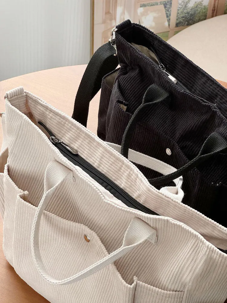 Thick Corduroy Shoulder Bags Simple All-match Commute Totes