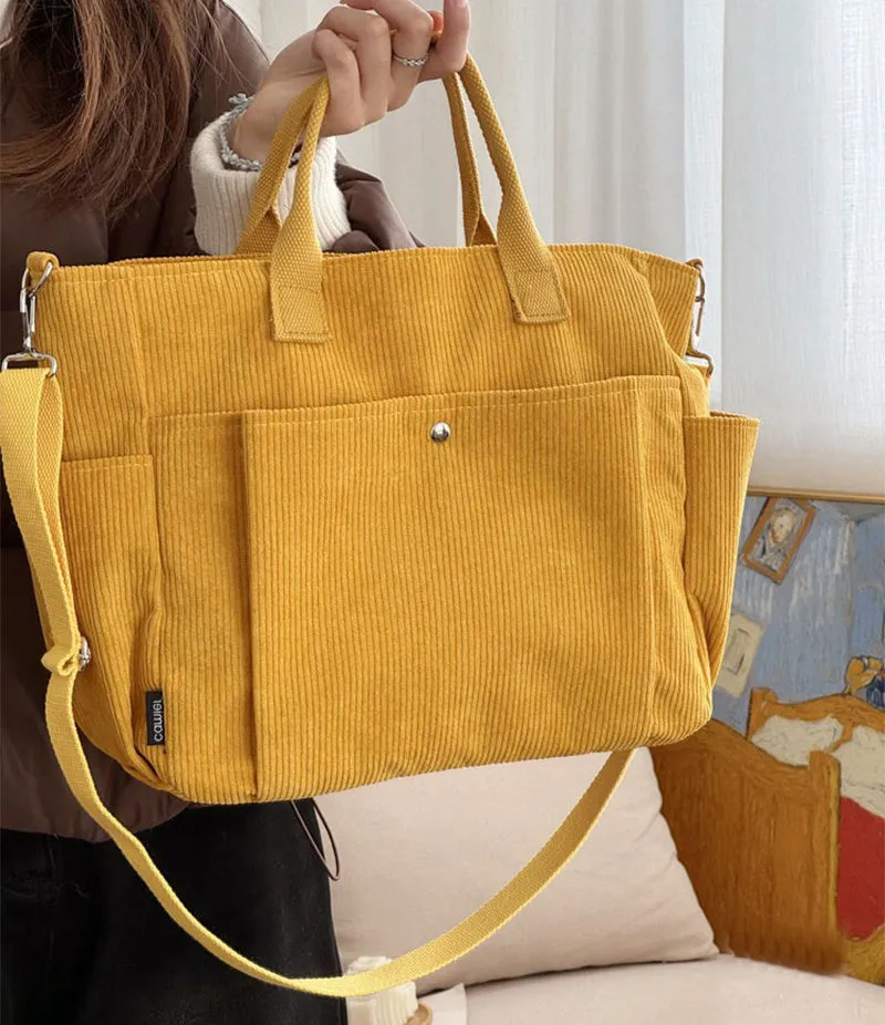 Thick Corduroy Shoulder Bags Simple All-match Commute Totes