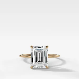 Thin   Simple Solitaire Engagement Ring With North South Emerald Cut Diamond