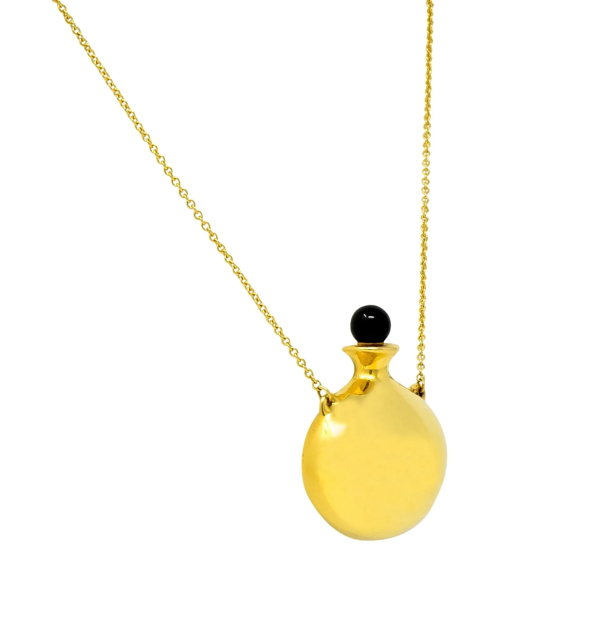Tiffany & Co. Elsa Peretti Spain Black Jade 18 Karat Gold Bottle Round Bottle Pendant Necklace