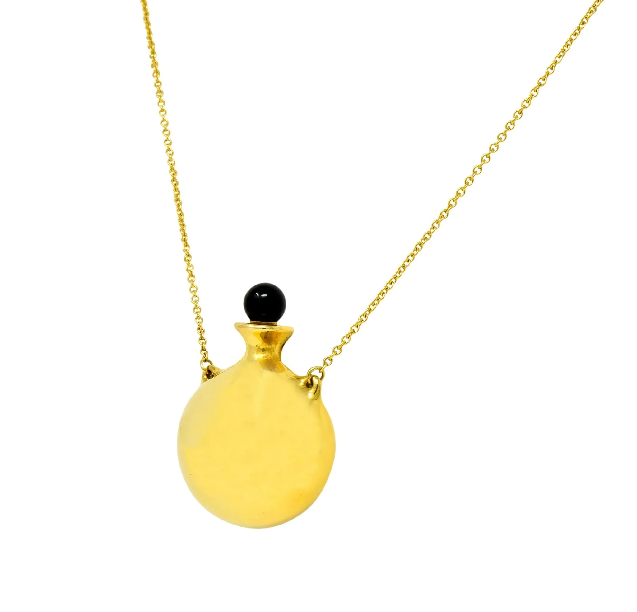 Tiffany & Co. Elsa Peretti Spain Black Jade 18 Karat Gold Bottle Round Bottle Pendant Necklace